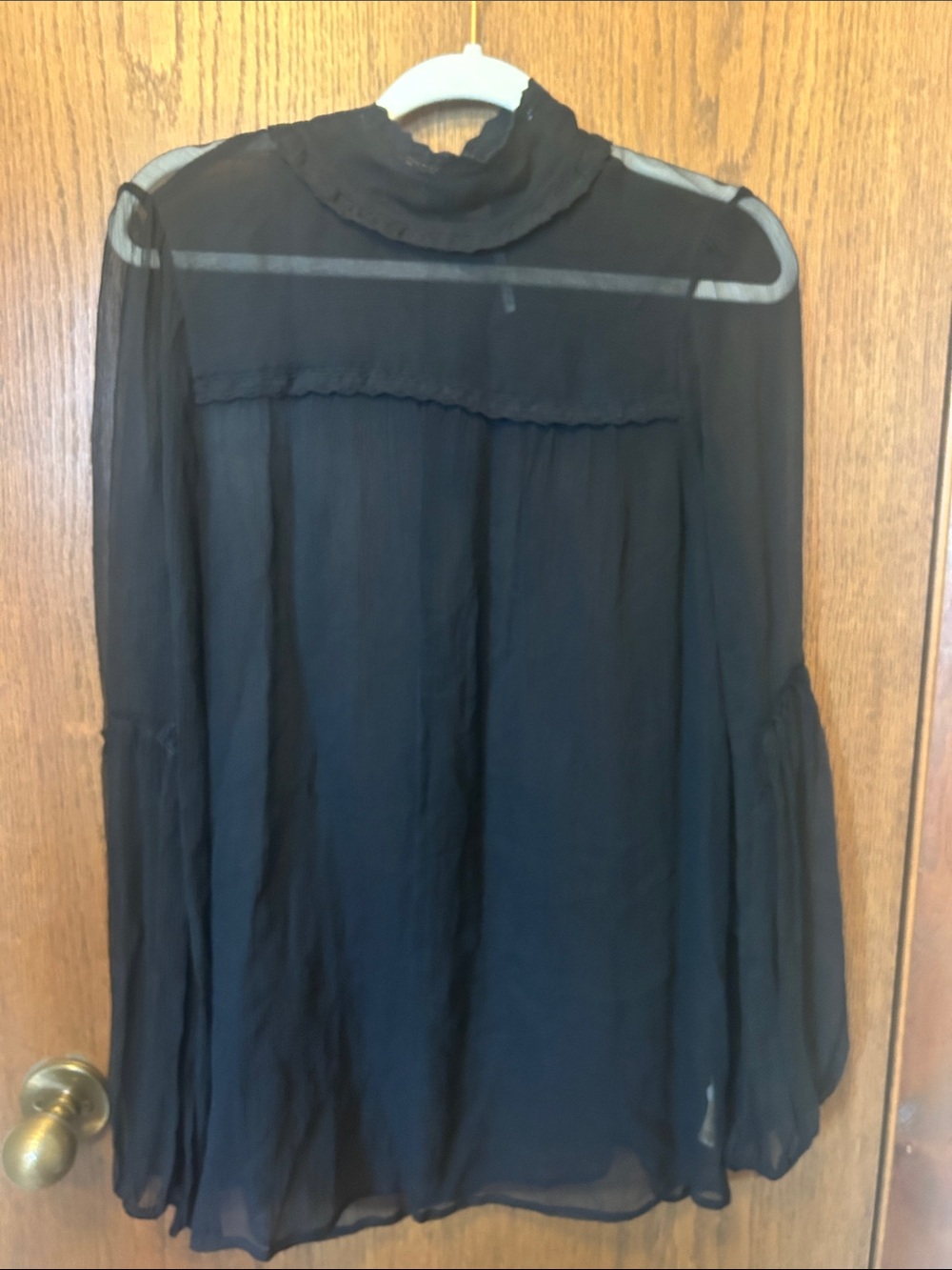 Vintage Free People Black Sheer Ruffle Neck Blouse